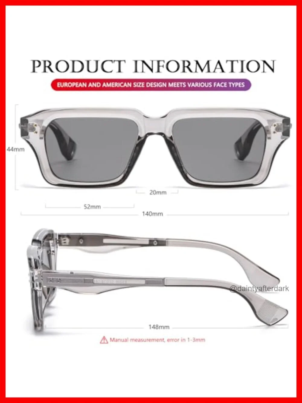 Rectangular Square Frame Sunglasses UV400 Protection Retro Shades
